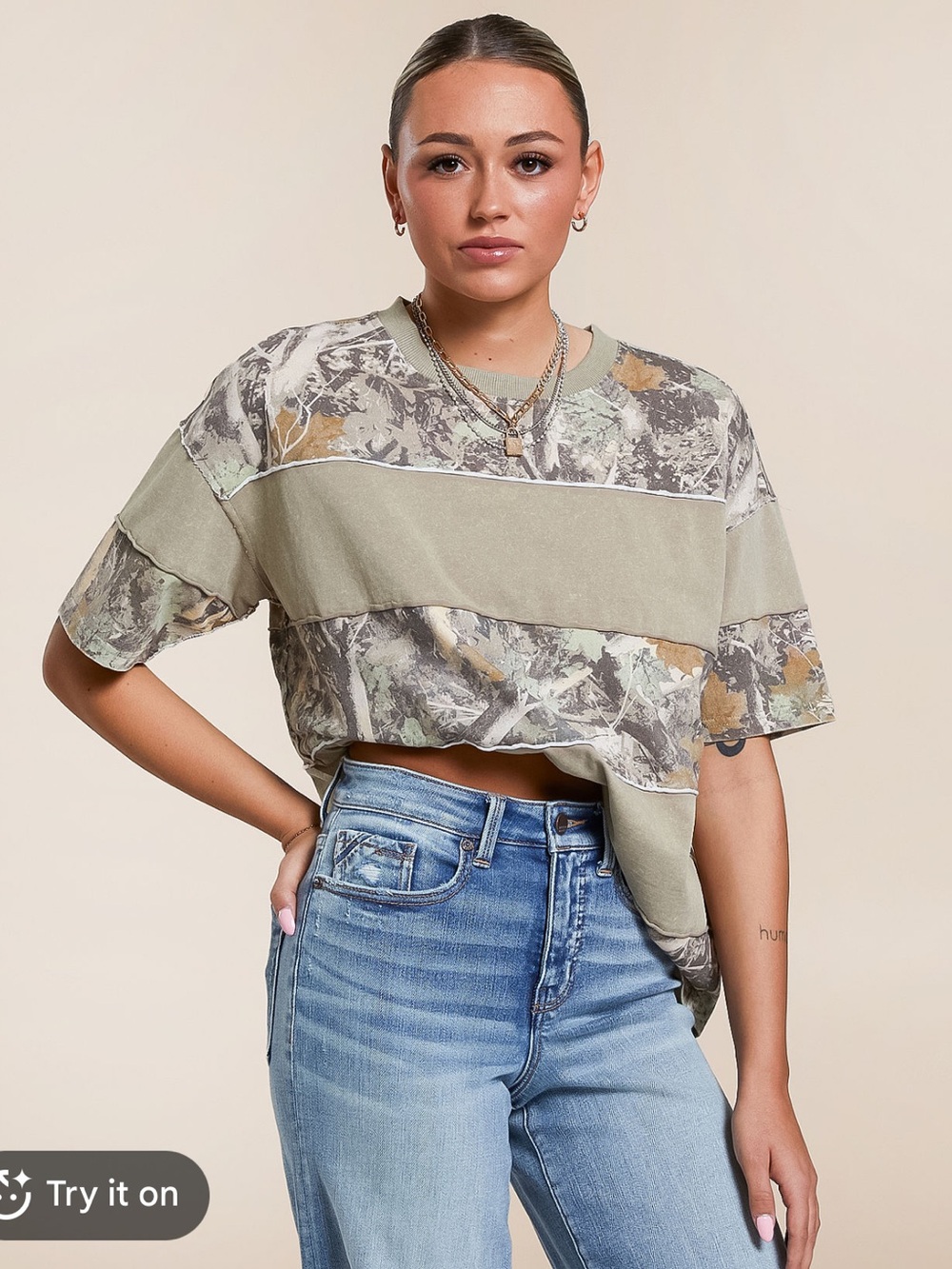 Gilded Intent Pieced Camo Oversized Tee